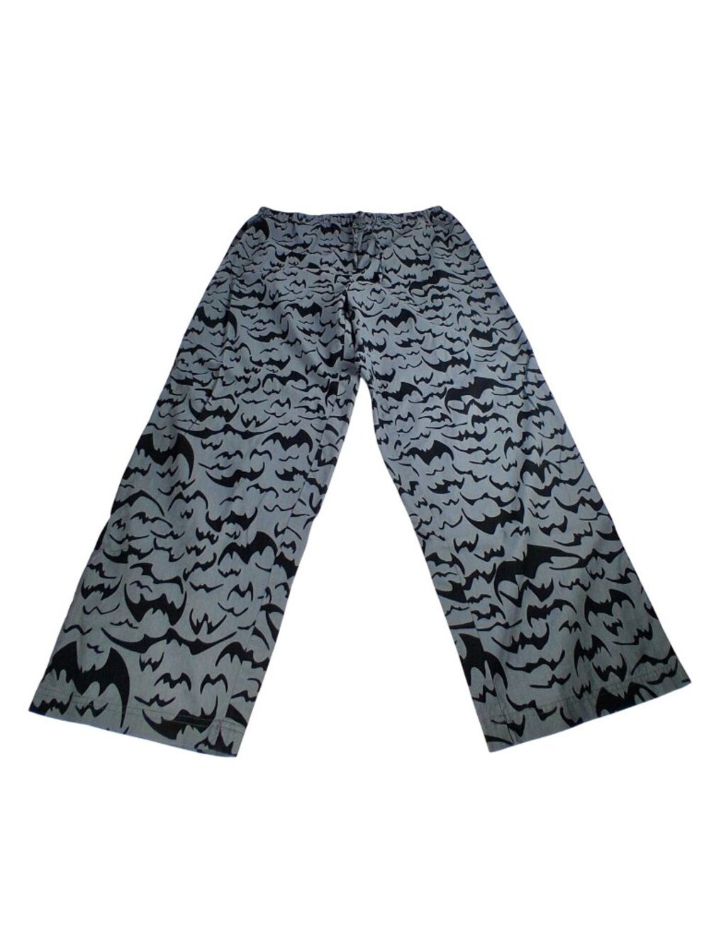 Gray & Black Bat Print Lounge Pants Cotton L (36-38) Elastic Waistband & Drawstr
